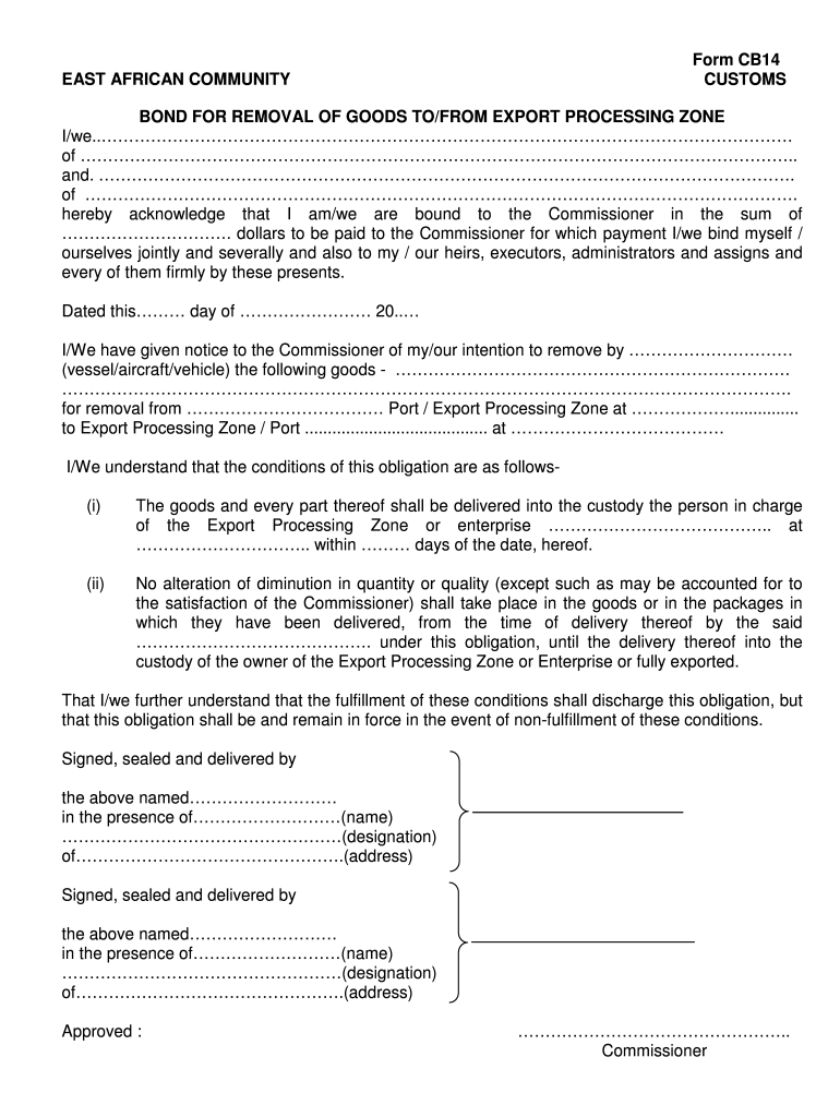 Cb14 Customs Bond Form