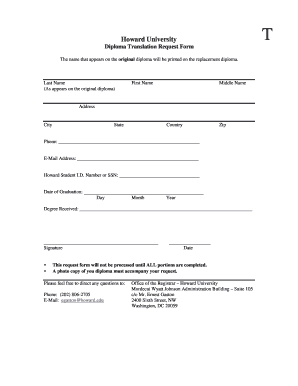 Translation Request Form Howard University Howard