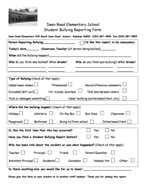 Dean Road Elementary  Form