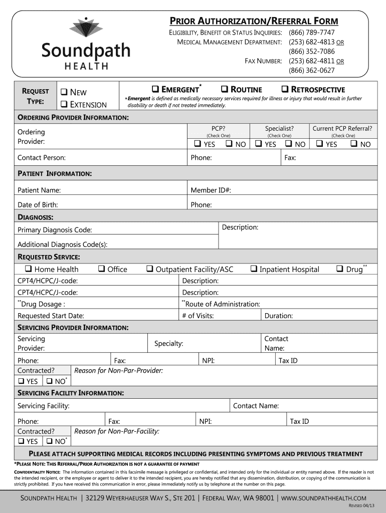  Soundpath Health Prior Authorization 2013-2024