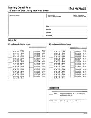 Synthes 3 7 Cannulated Inventory  Form