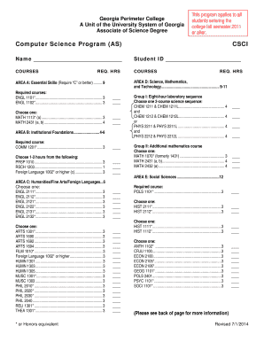 Computer Science Advisement Form Georgia Perimeter College Gpc