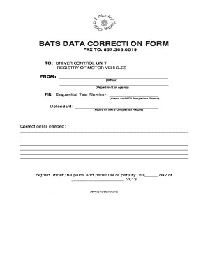 BATS DATA CORRECTION FORM Sturbridge Police Department Sturbridgepd