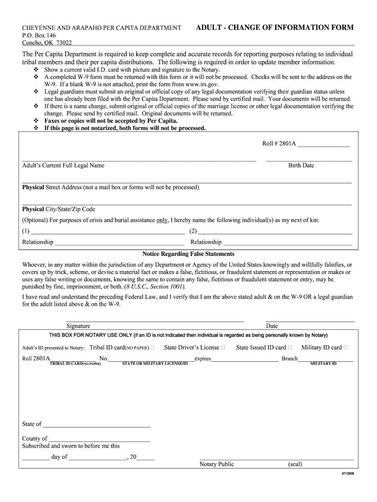 Cheyenne Arapaho Per Capita Checks  Form