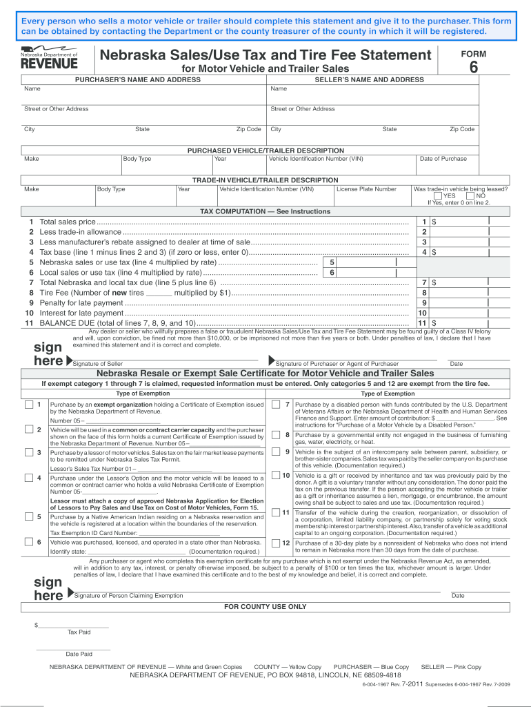 Nebraska Form 6