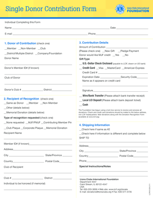  Single Donor Contribution Form Lions Clubs International Lcif 2011