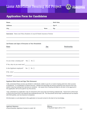 Lions Affordable Hearing Aid Project Application Qualification LCIF Lcif  Form