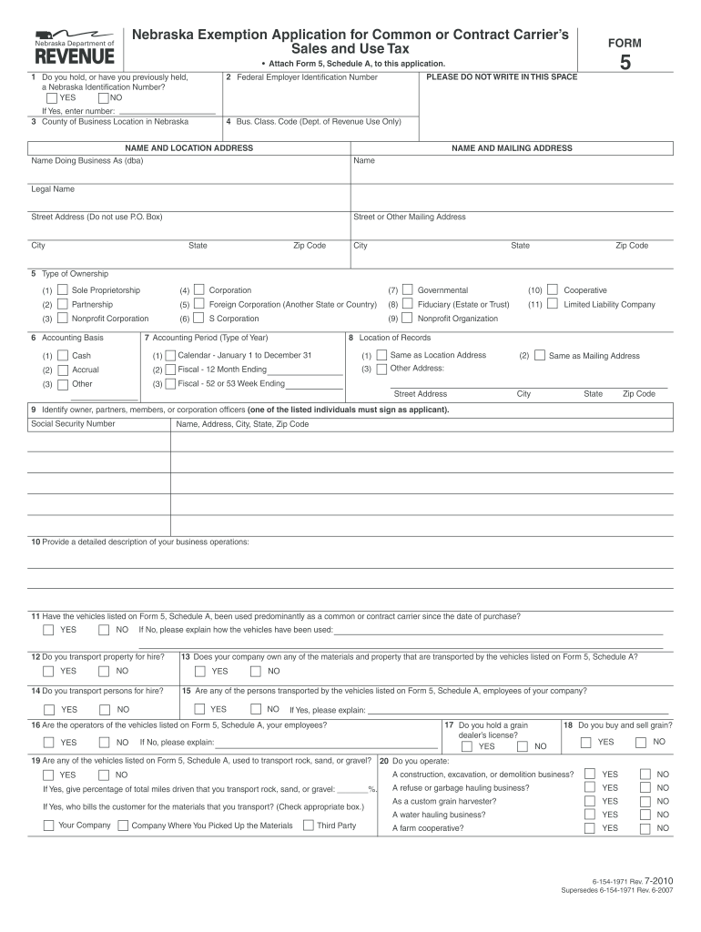 Get and Sign Nebraska Exemption Application for Common or Contract Carrier&#39;s 2010 Form