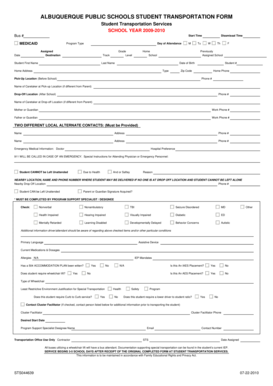  Transportation Form Blank PDF Albuquerque Public Schools Aps 2010-2024
