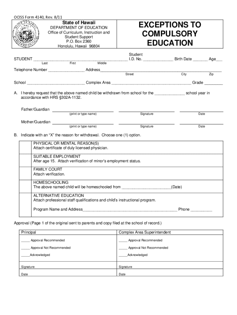 Get and Sign Hawaii State Department of Education Form 4140 2011-2022