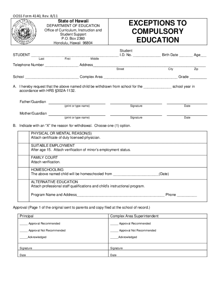  Hawaii State Department of Education Form 4140 2011-2024