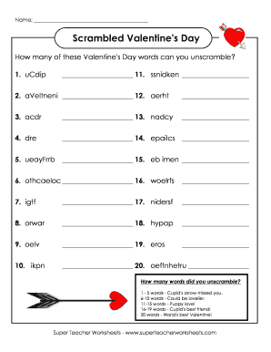 Scrambled Valentine&#039;s Day Answers  Form