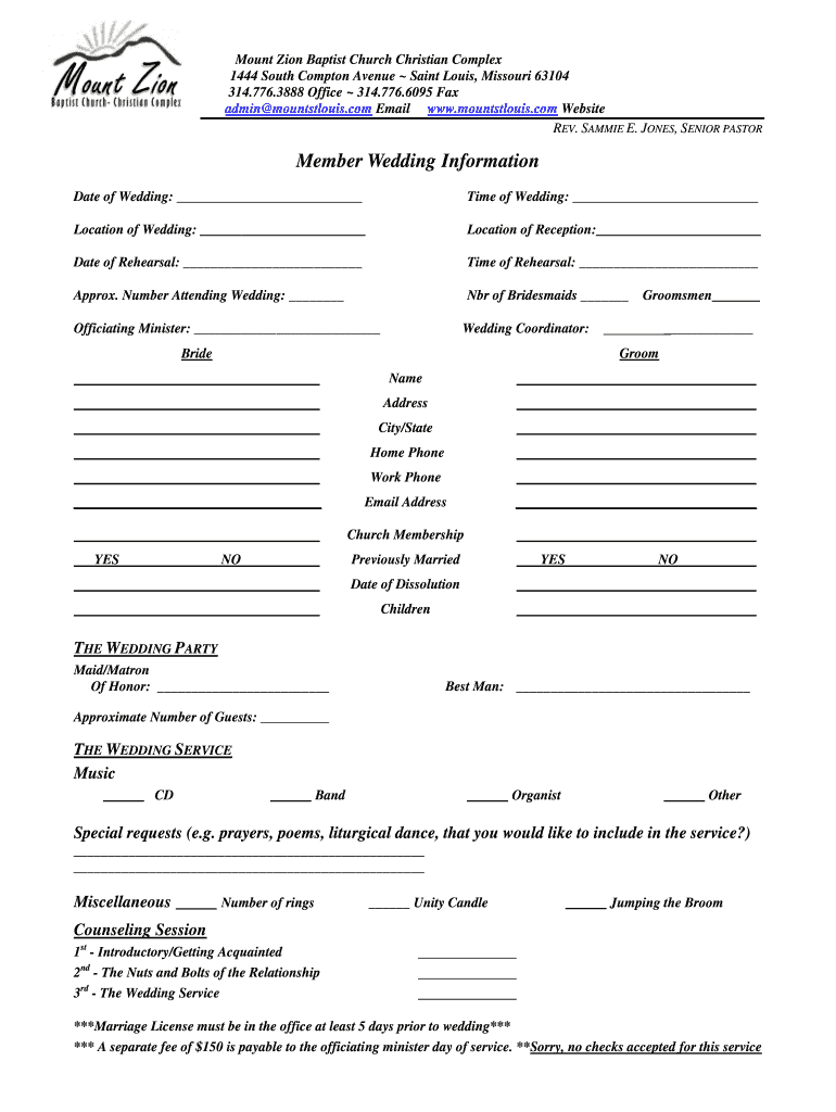 Wedding Information Form  Mountstlouisorg