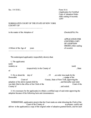 Certified Copy Application Format