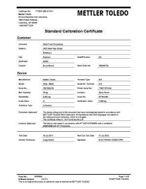 Refractometer Calibration Certificate  Form