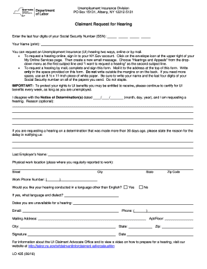 Claimant Request for Hearing Form