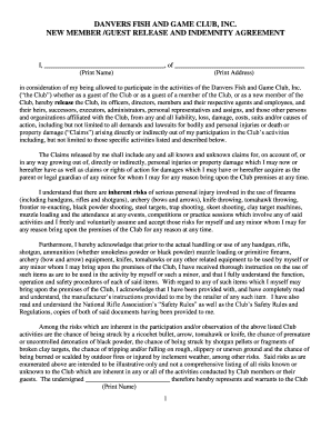 RELEASE and INDEMNITY AGREEMENT Danvers Fish and Game Club  Form