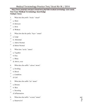 Medical Terminology Practice Test  Form