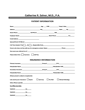 New Patient Form Catherine R Zelner MD, FACOG