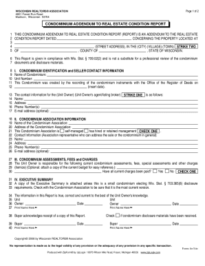 Wisconsin Condominium Addendum to Real Estate Condition Report March  Form