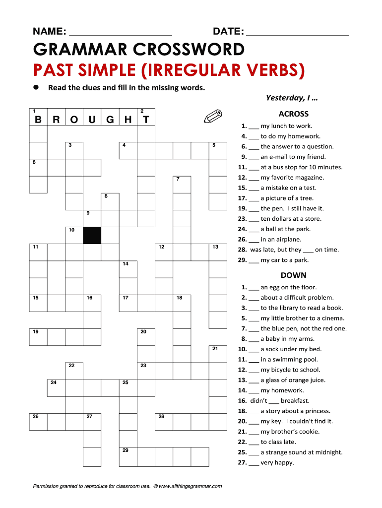 Crossword Irregular Verbs Resuelto  Form