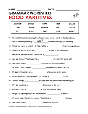 Food Partitives Exercises PDF  Form