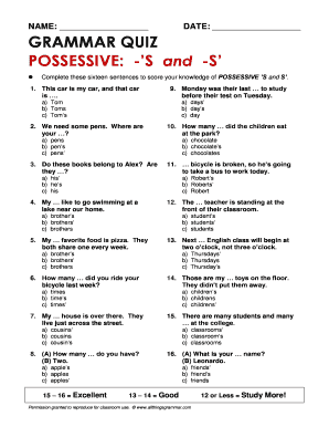 Complete These Sixteen Sentences to Score Your Knowledge of Possessive Grammar  Form