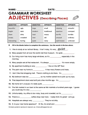 Grammar Worksheet Adjectives Describing Places Resuelto  Form