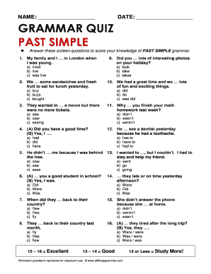 Answer These Sixteen Questions to Score Your Knowledge of Past Simple Grammar  Form