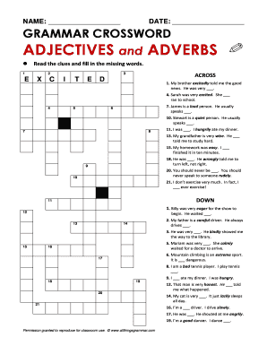 Grammar Crossword Puzzle PDF  Form