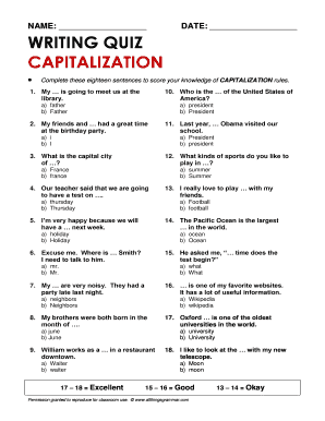 WRITING QUIZ CAPITALIZATION All Things Grammar Form