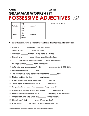Possessive Adjectives Exercises PDF  Form
