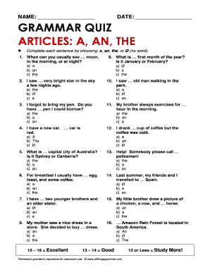 Articles Grammar  Form