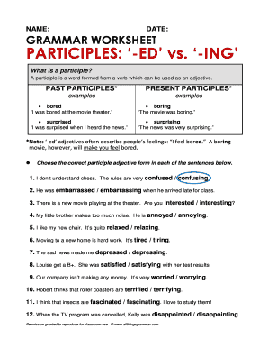 Past and Present Participle Worksheet  Form