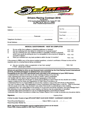 Download a DMC Race Promotions Driver Contract  Form