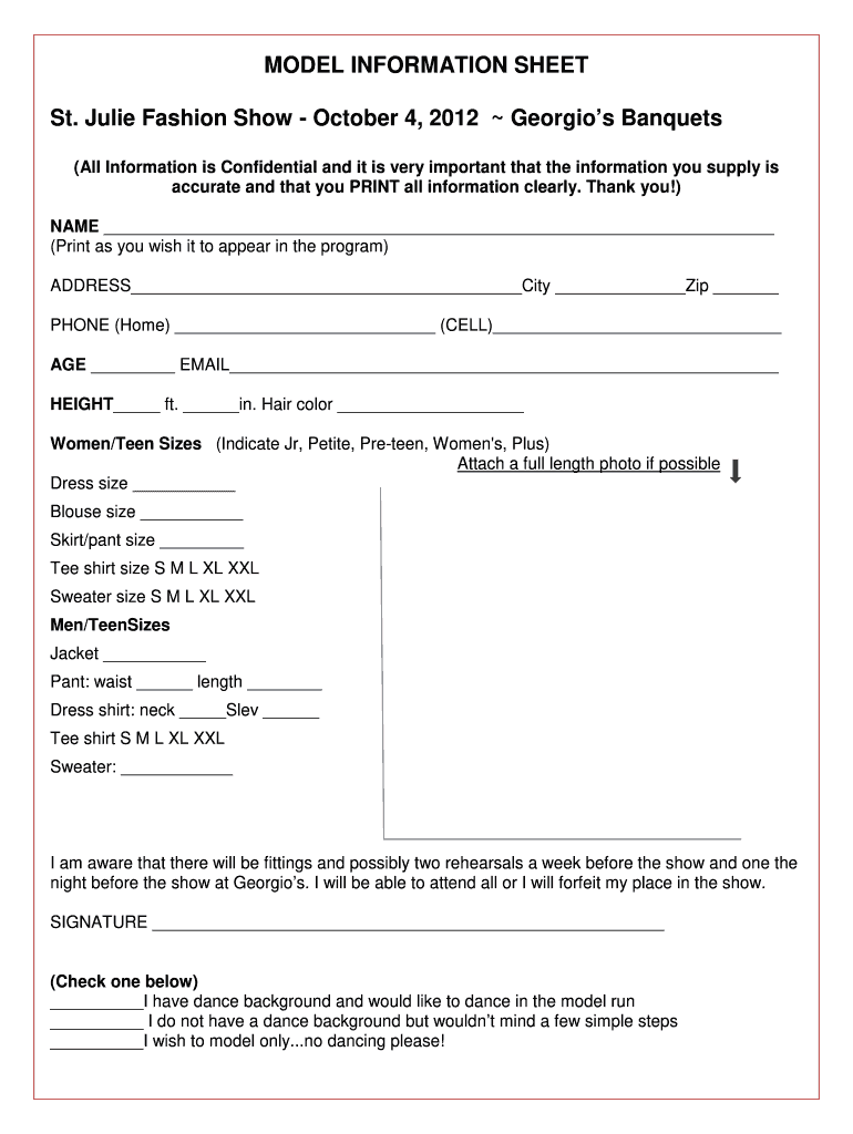  Fashion Modeling Stats Form 2012-2024