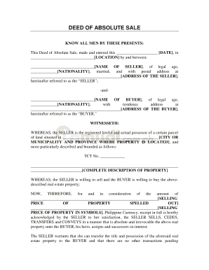 DEED of ABSOLUTE SALE Lamudi  Form