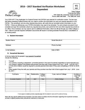 Standard Verification Worksheet Delta College Delta  Form