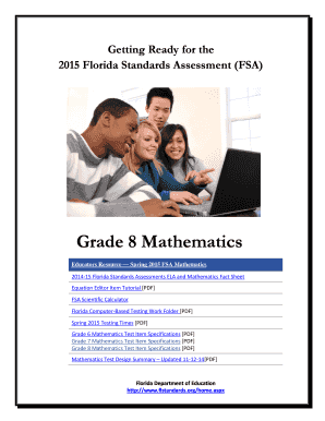 8th Grade Math Fsa Review Packet  Form