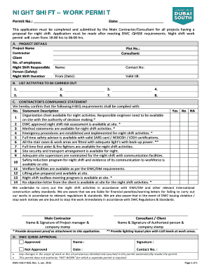 Night Work Permit for Construction Site  Form
