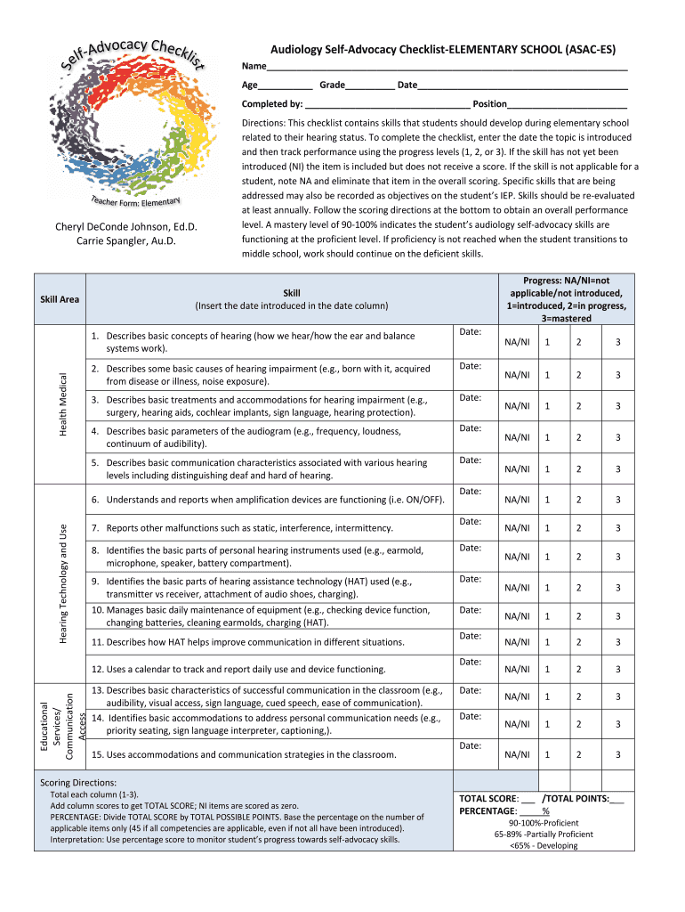 Audiology Self Advocacy Checklist  Form