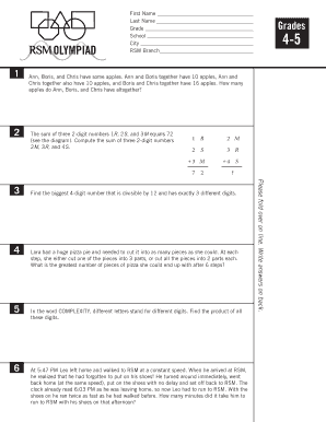 Russian School of Math Worksheets PDF  Form