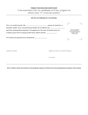 Certificate for English Project Class 12  Form