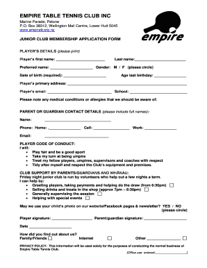 Junior Membership Form Empire Table Tennis Club Empirett Org