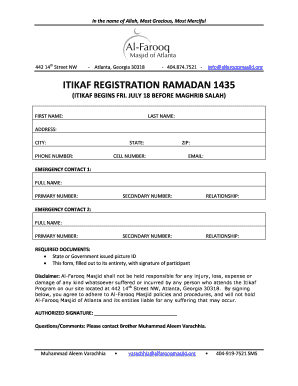 Application for Itikaf  Form