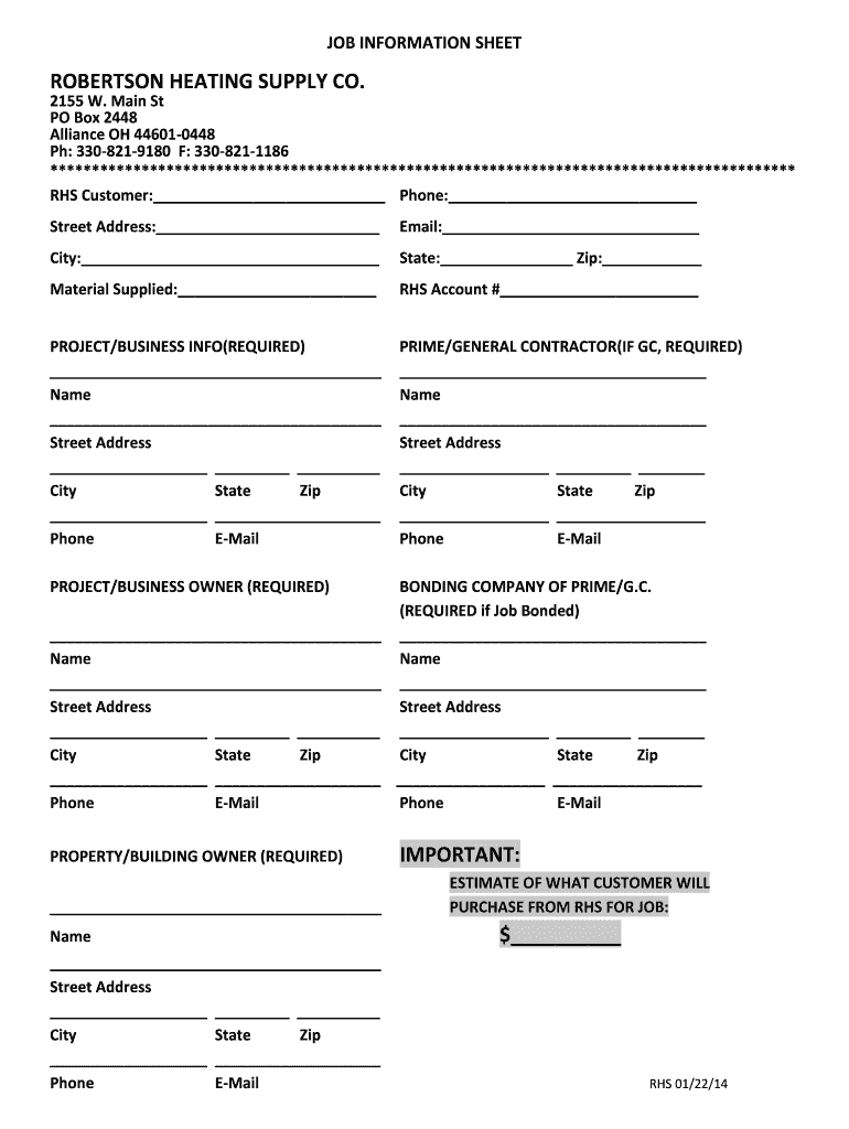 Job Information Sheet