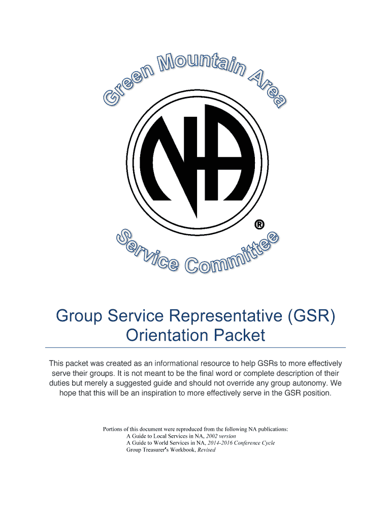 GSR Orientation Packet  Green Mountain Area Narcotics Anonymous  Gmana  Form