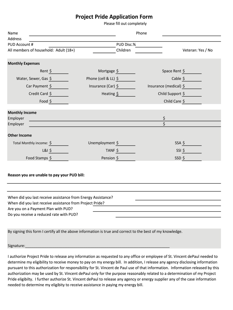 Get and Sign Project Pride Application  Form