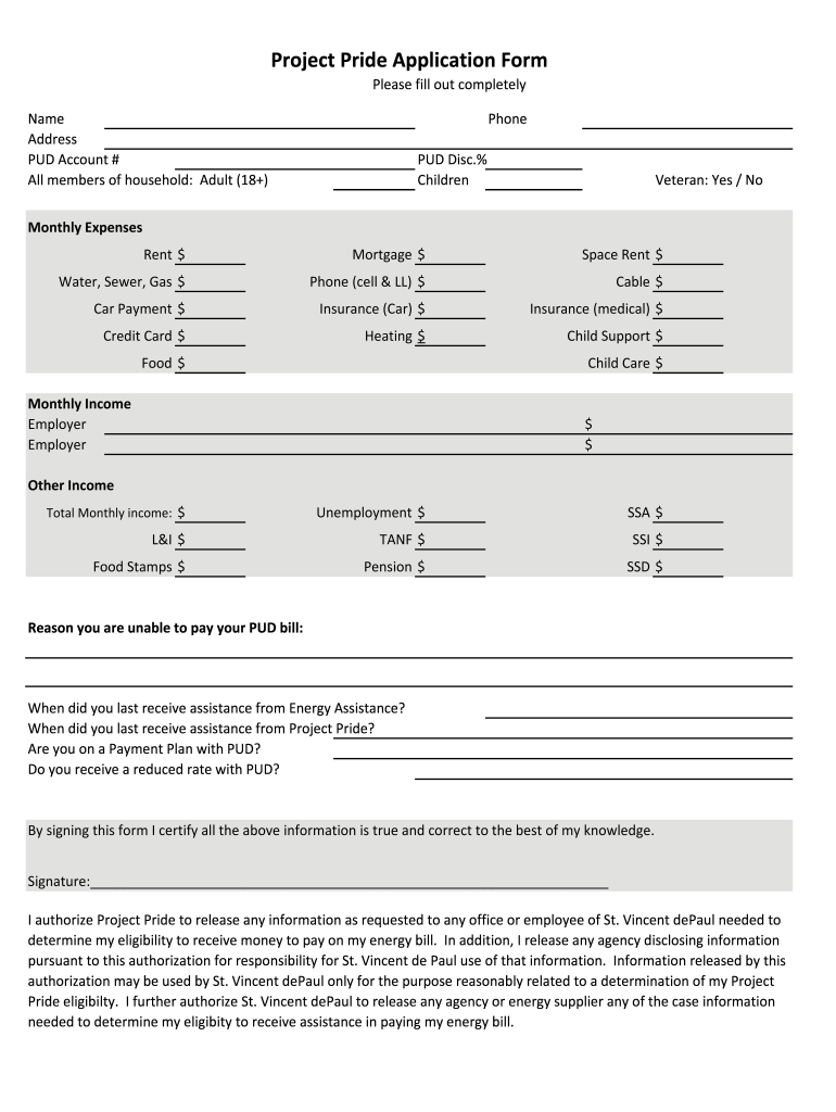 Project Pride Application  Form