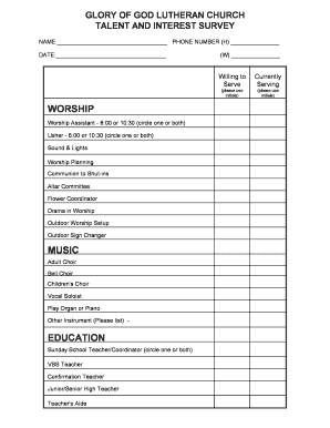 Church Interest Survey  Form